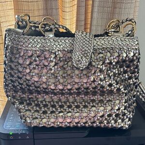 Elegant Metallic Woven Shoulder Bag